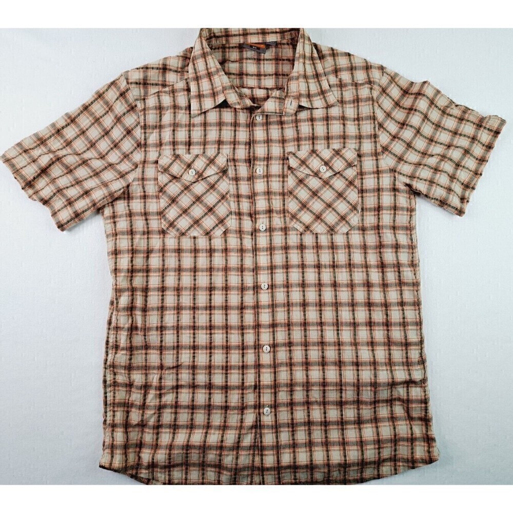 MERRELL Men's Short Sleeve Shirt Size M Brown Checks 100% Cotton